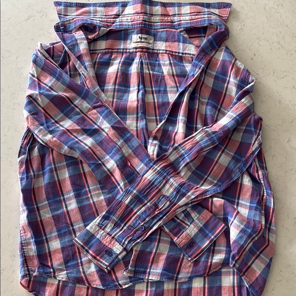 J. Crew Red and Blue Casual Button Down Shirt